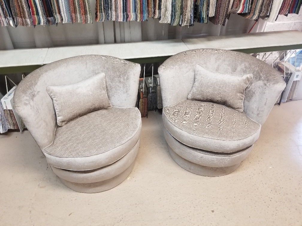 Custom barrel chairs with fabric selection