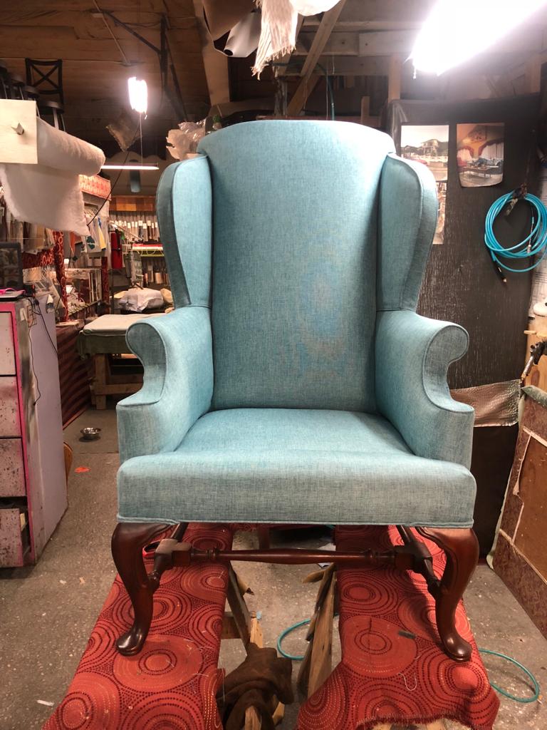 Wingback chair in workshop